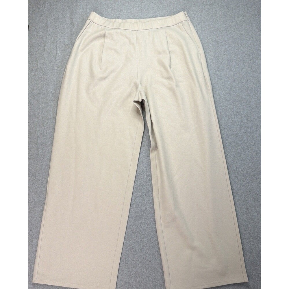 Eileen Fisher Wool Wide Leg Pants Large Ivory Elastic Waist Capsule Minimalist